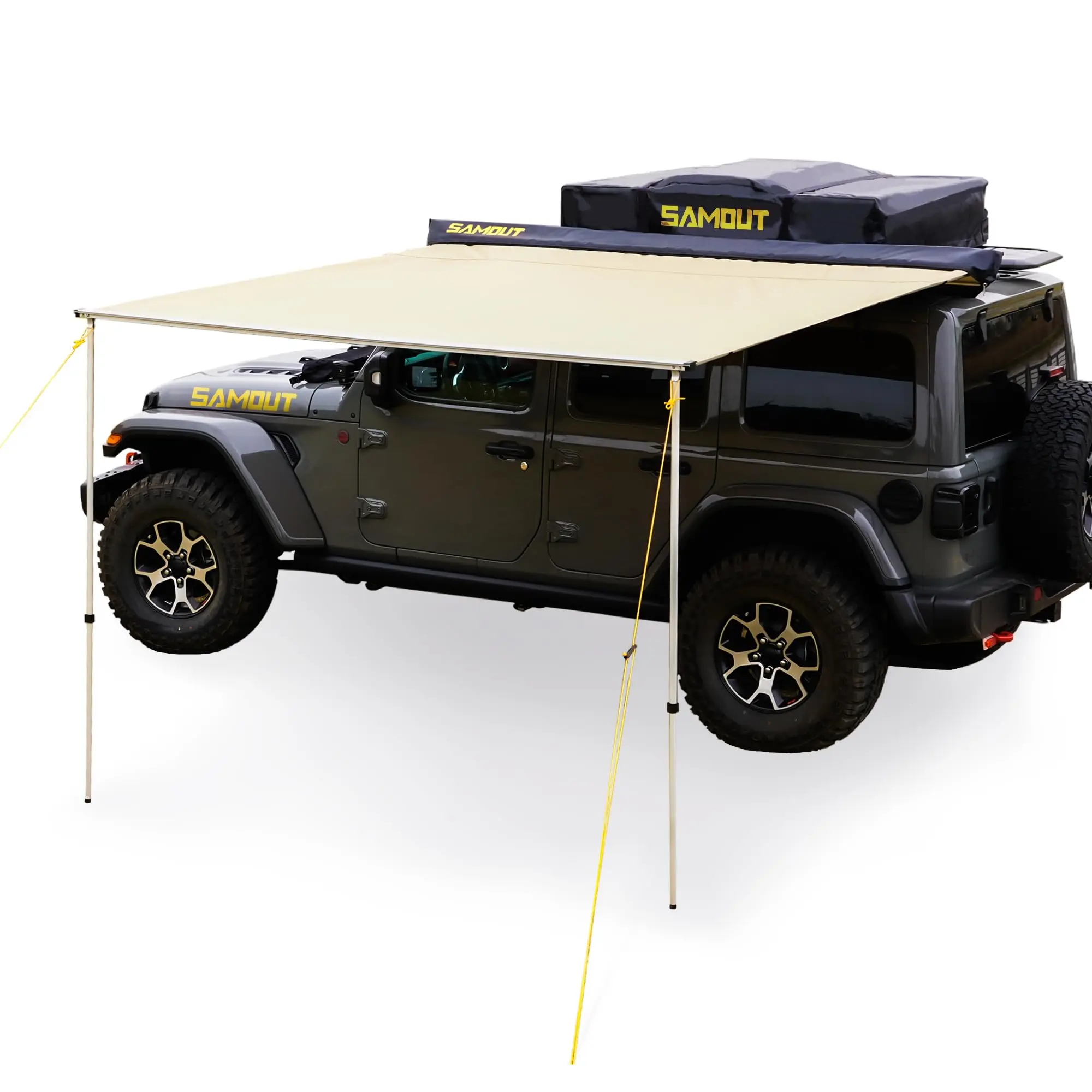 Vehicle Awning, 8.2ft x 10ft, Rooftop Pullout Ripstop UPF50+ Side Awning, Reinforced Hinges & Poles for