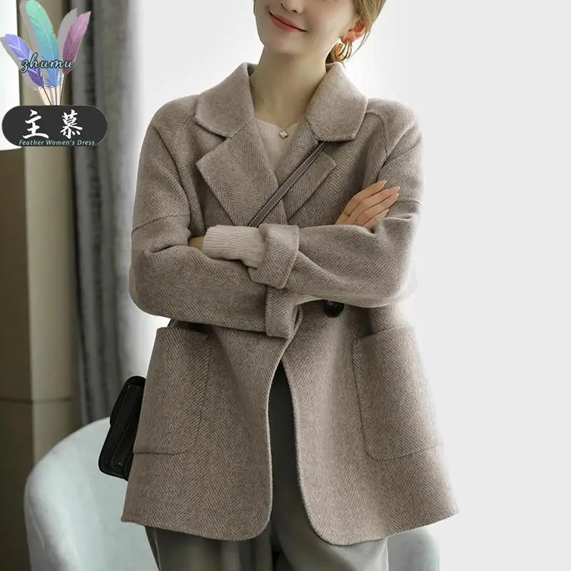 Herringbone Woolen Coat for Women Fashion High-end Thick Casual Thick High-end Jacket Trendy