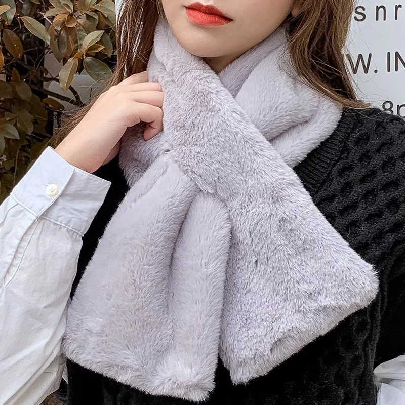 Fashion Zebra Stripe Faux Rabbit Fur Thicken Warm Shawl Women Winter Outdoor Windproof Neck Protection Fake Collar Plush Scarf