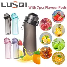 Lusqi garrafa de água com sabor de ar, com anel de 7 sabores, moda esportiva, palha, copo de plástico tritan, adequado para esportes ao ar livre, fitness