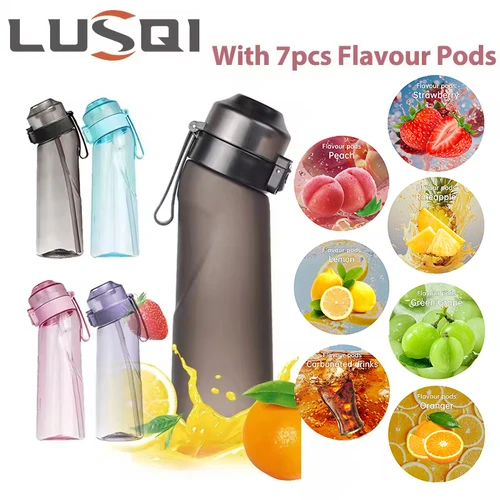 LUSQI 공기 맛 물병, 스포츠 패션 빨대 트라이탄 플라스틱 컵, 야외 스포츠 피트니스에 적합, 7 가지 맛 링 