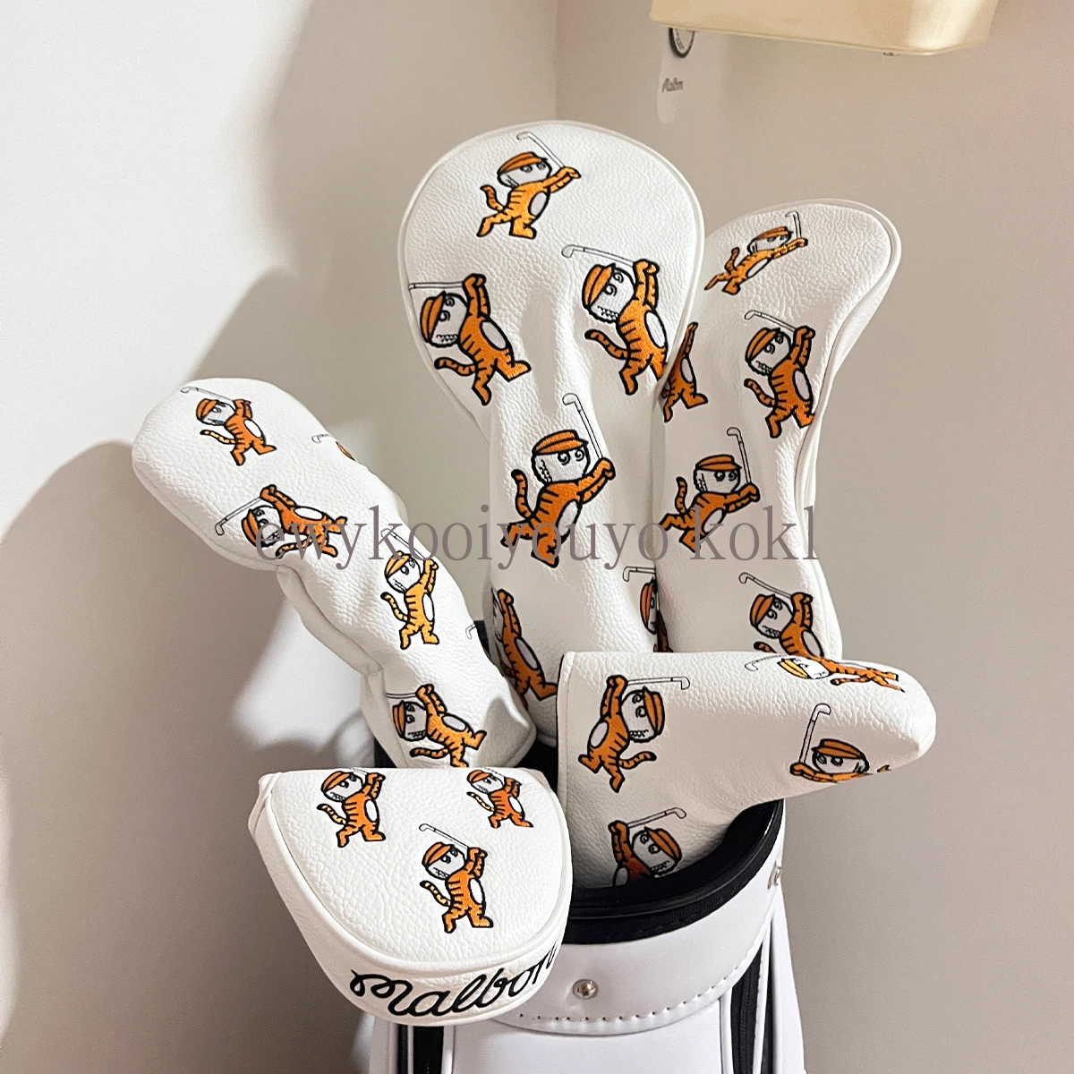 Tiger Fisherman Hats Golf Club Driver Fairway Wood Hybrid Ut Putter And Mallet Putter Headcover Magnetic Closed Golf Cover