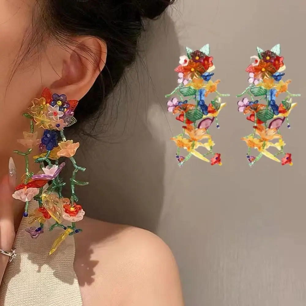 1 пара разноцветных цветочных висячих сережек, ювелирные изделия ручной работы, серьги в виде цветка из бисера, богемные полимерные длинные серьги с кисточками