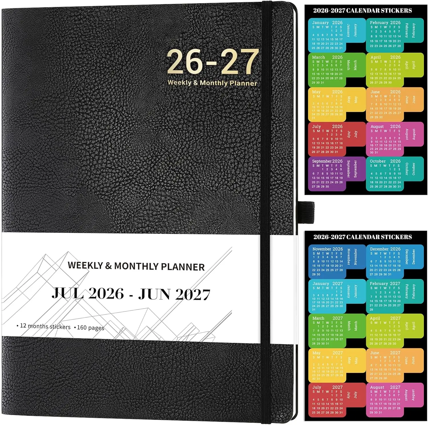 

2026-2027 Weekly Monthly Planner, JUL 2026 - JUN 2027, 8.5x11 Leather Cover with Thick Paper, Back Pocket & Notes Pages, Black