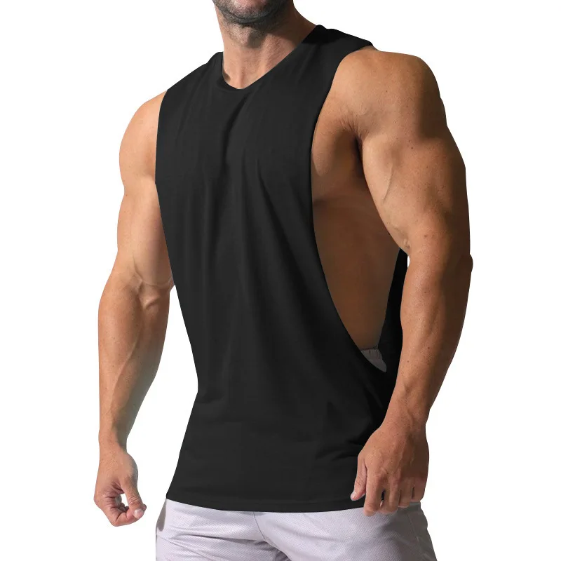 Camisola de alças de treino masculino, t-shirt desportiva, algodão fino, respirável, fitness, colete running, secagem rápida, tops sem mangas, verão