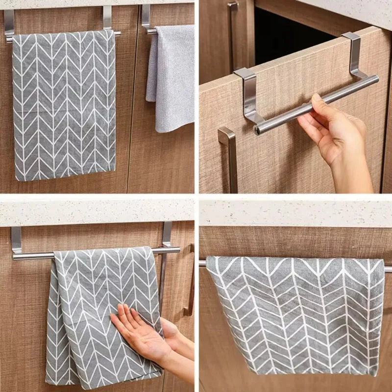 1Pcs Towel Rack Over Door Towel Bar Hanging Holder Stainless Steel Bathroom Kitchen Cabinet Towel Rag Rack Shelf Hanger