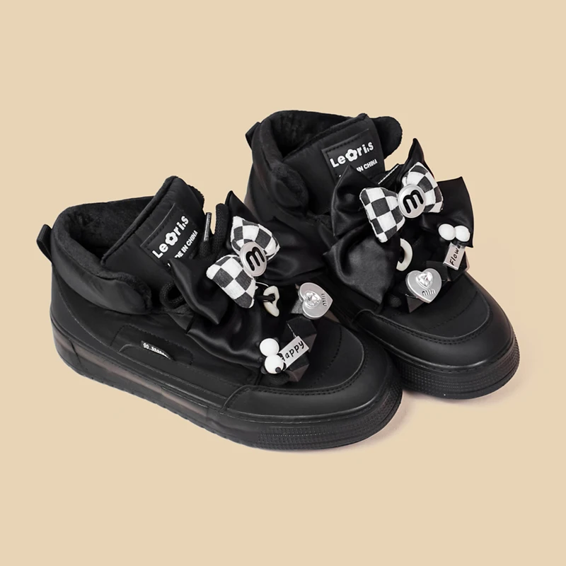 Amy and Michael Original Designer Shoes Fashion Women Sports Casual Black Sneakers Cute Girls Students Keep Warm Plush Shoes