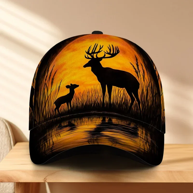 Custom 1pc 1pcs for Sunset Deer Silhouette Print Snapback - Adjustable Duckbill Hat, Lightweight Baseball Cap Suitable