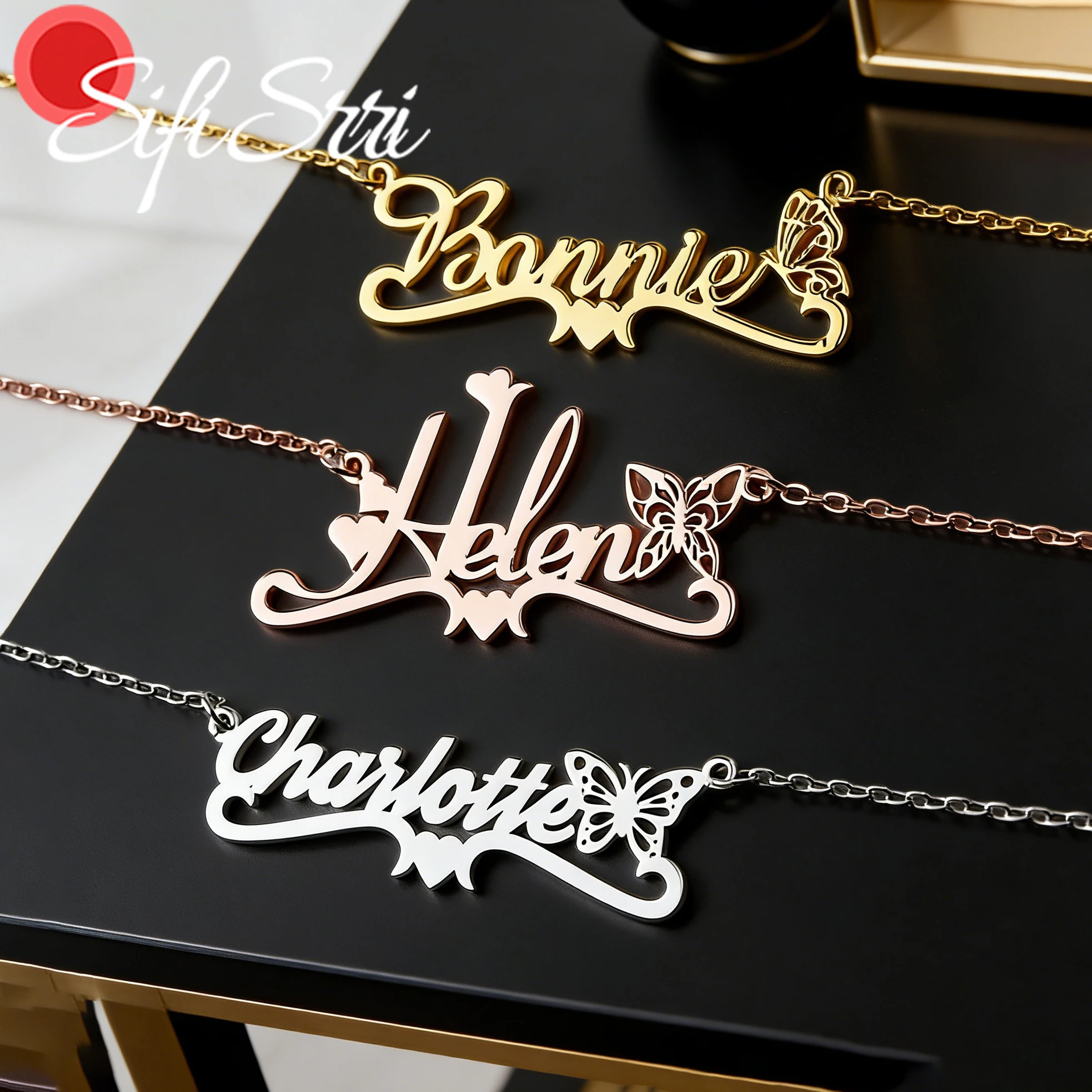 

Ожерелье Sifisrri с индивидуальным именем для женщин, украшение из нержавеющей стали с бабочкой и символом месяца рождения, цепочка-чокер, персонализированный подарок для мамы и детей