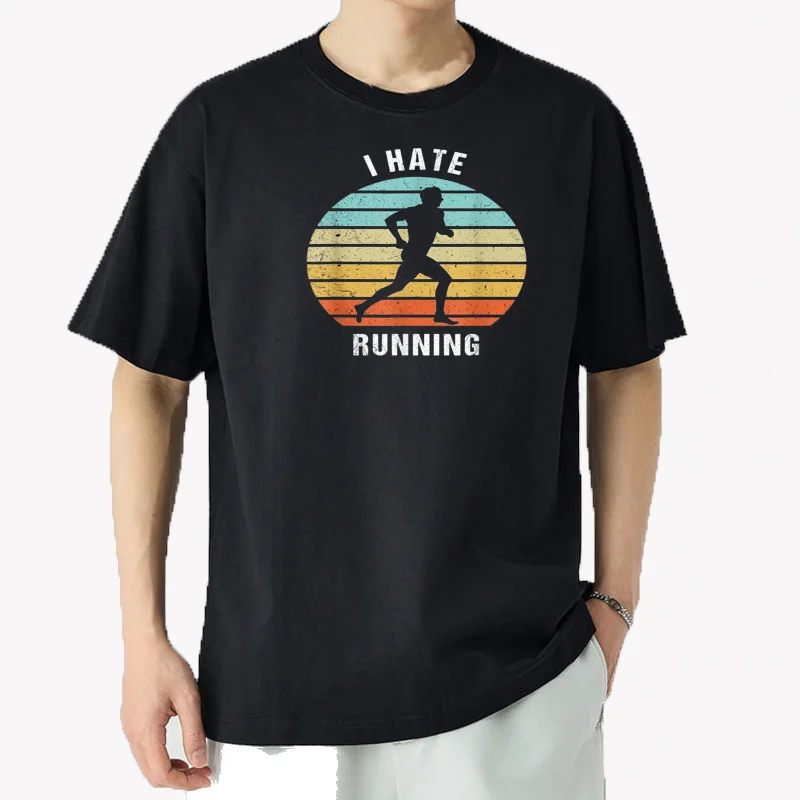 

Funny Sarcastic Mens I Hate Running Tshirt Marathon Runner Fitness Workout Tee for Guys Custom Printed Short Sleeve Shirts Y2k