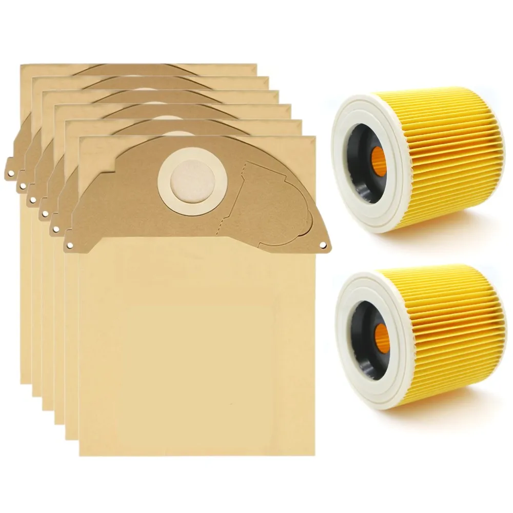 Sacs à poussière en papier et filtre pour aspirateur Karcher WD2 MV2 WD2200 WD2250 A2004 A2054 A2000 SE2001 SE5100 SE6100 6.904-322.0