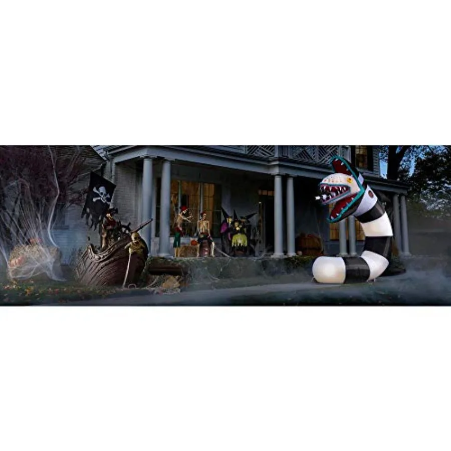 Halloween party decoration, PVC inflatable, black and white, self-inflating animated Sandworm with quick setup