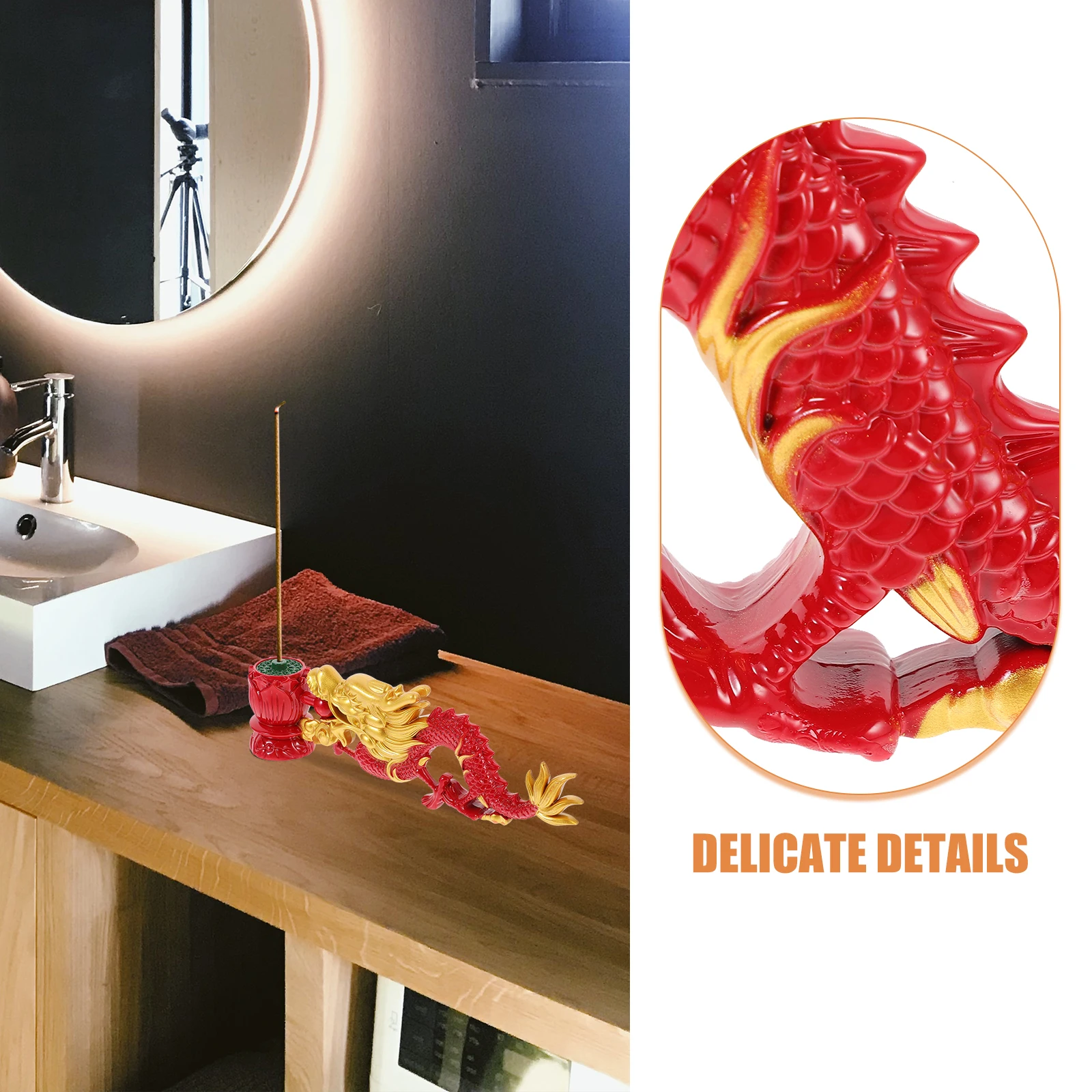 

Resin Dragon Desktop Incense Burner Round Holder Decorative Ornament Relaxation Aid for Home Incense Holder