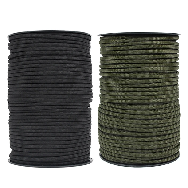 

2Pcs 100M 4Mm 9 Stand Cores For Survival Parachute Cord Lanyard Camping Climbing Camping Rope Hiking Clothesline - Black & Armyg