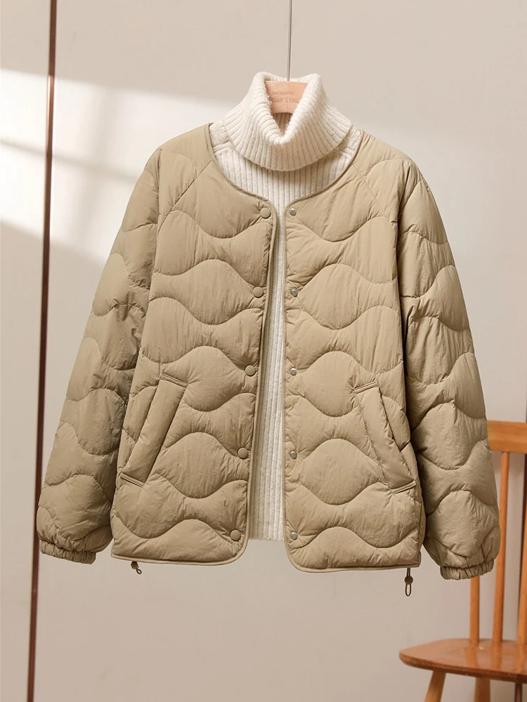 SuyaDream, Loose Down Coat , 90%White Duck Down Fill, Round Collar, Simple Winter Coat, 2023 Fall Winter Warm Outwear