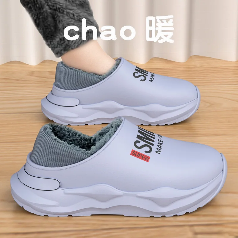 الرجال النساء أحذية الشتاء أحذية دافئة أفخم بطانة داخلي نعال من القطن منصة موجزة في الهواء الطلق المطبخ منزل شباشب مقاومة للماء #4