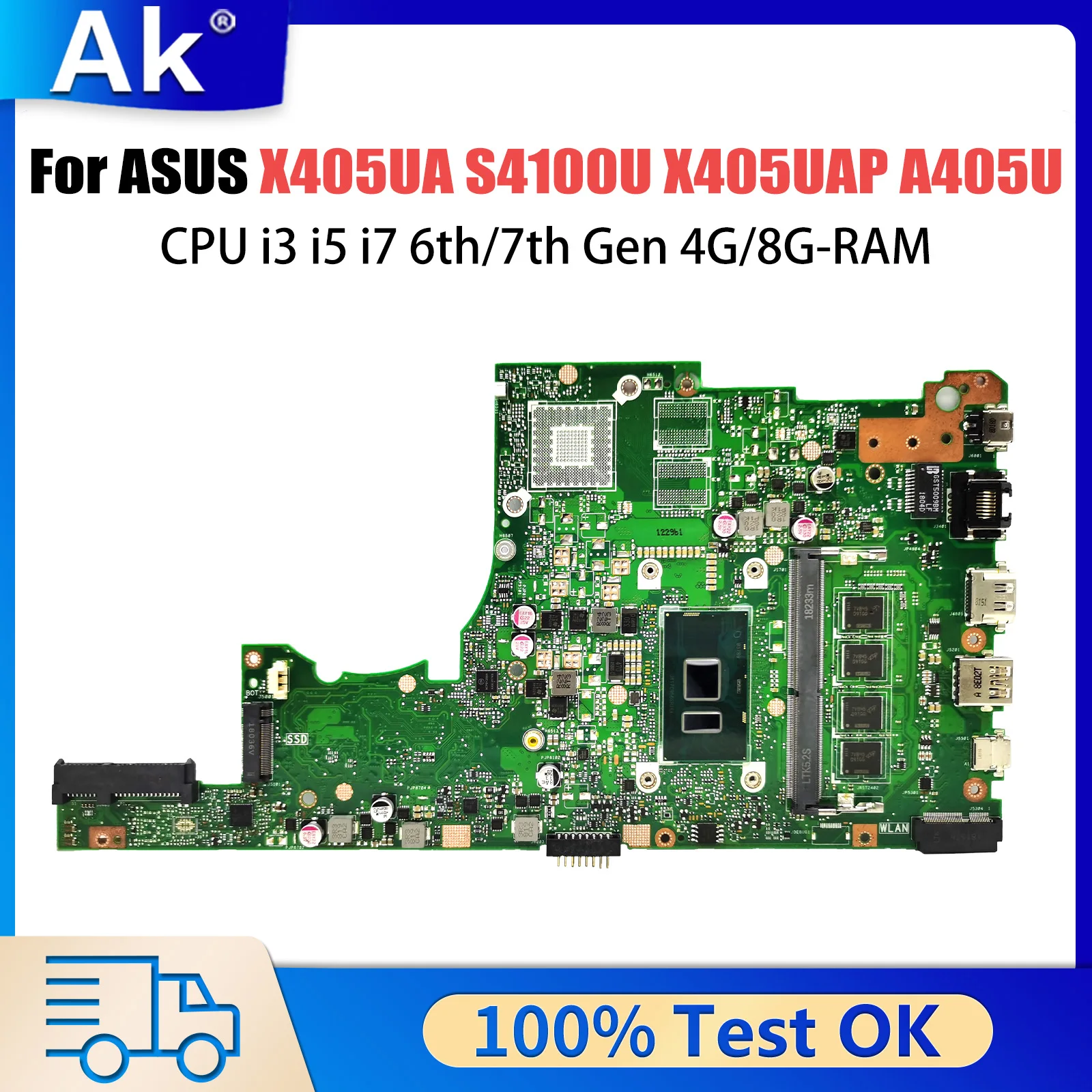 X405UA For Asus S4100U X405UAP X405UR X405UB A405U V405U S405U K405U X405UQ Mainboard CPU i3 i5 i7 6th/7th Gen 4G/8G-RAM