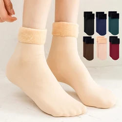 6 Pairs/Lot Winter Warm Solid Women Socks Thicken Thermal Sock Wool Cashmere Black Skin Seamless Snow Sock Velvet Unisex Sox