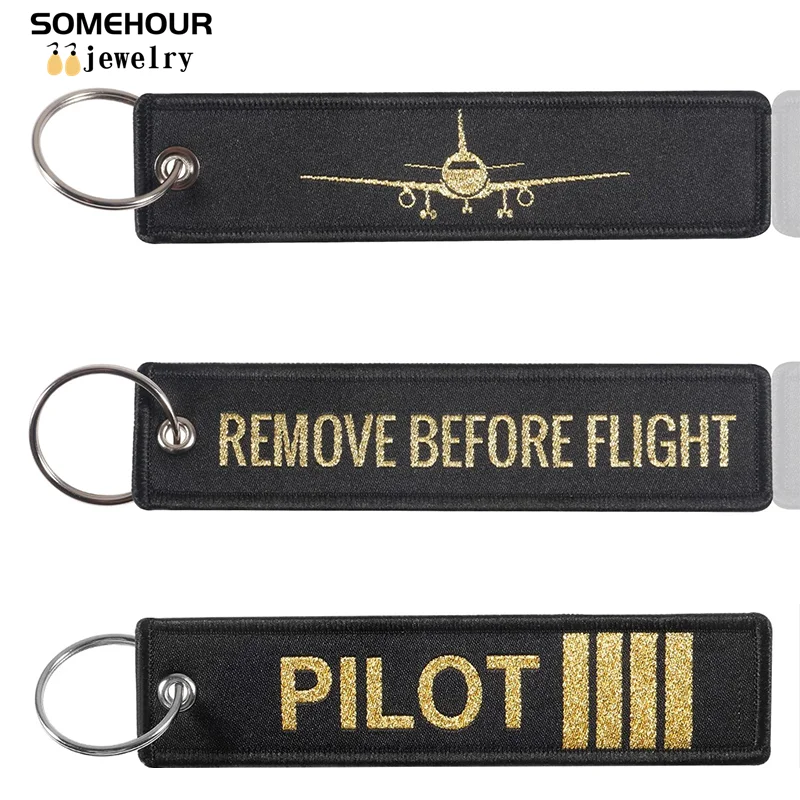 SOMEHOUR Remove Before Flight Pliot Launch Keychain Crew Embroidery Pendant Tags Car Bag Motorcycles Keyring For Aviation Gifts