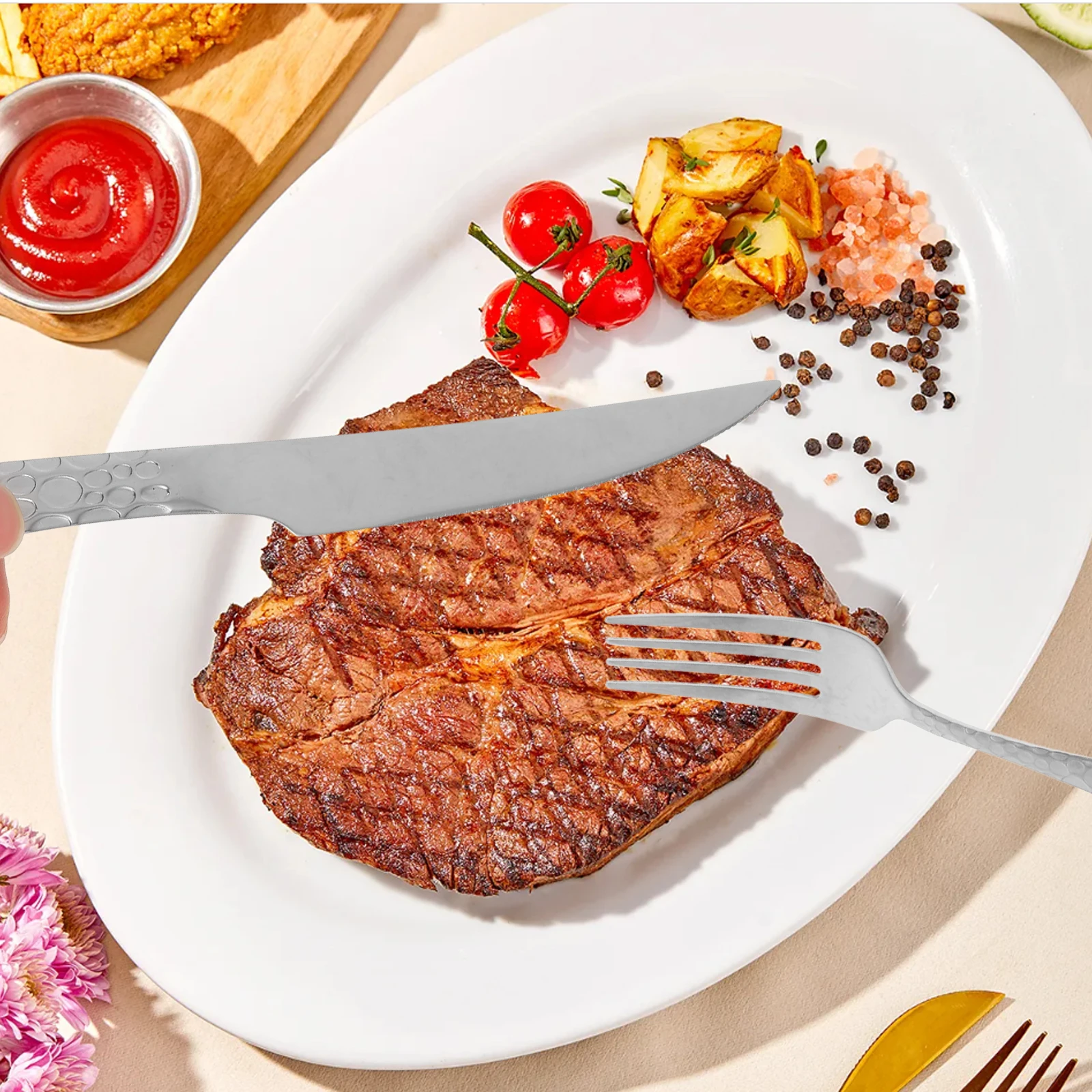 

4Sets Elegant Stainless Steel Cutlery Set Gold Snake Handle Fork Spoon Knife for Hotel Kitchen Dining Tableware