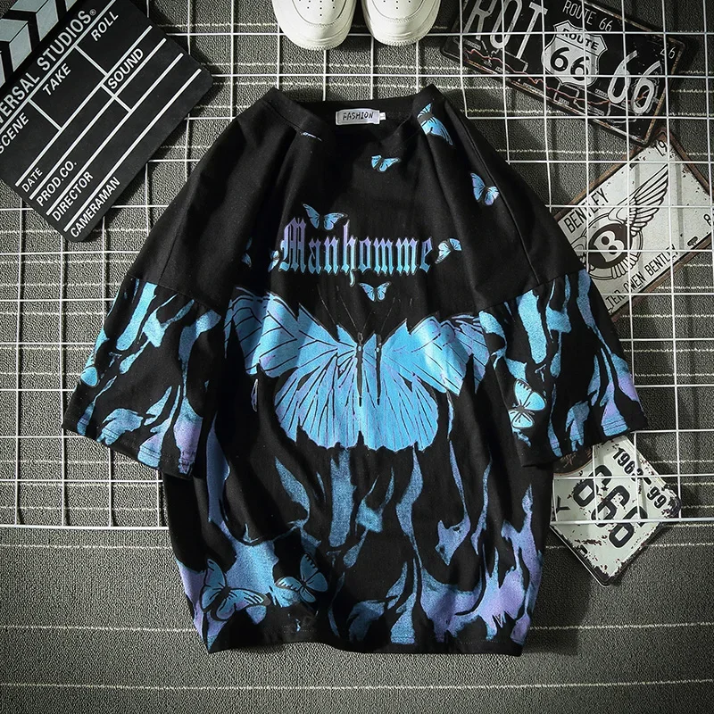 Hip Hop Butterfly T Shirt Men Oversized T Shirt Print Men Women Graffiti T Shirt Short Sleeve Fashion Streetwear Plus Size Top