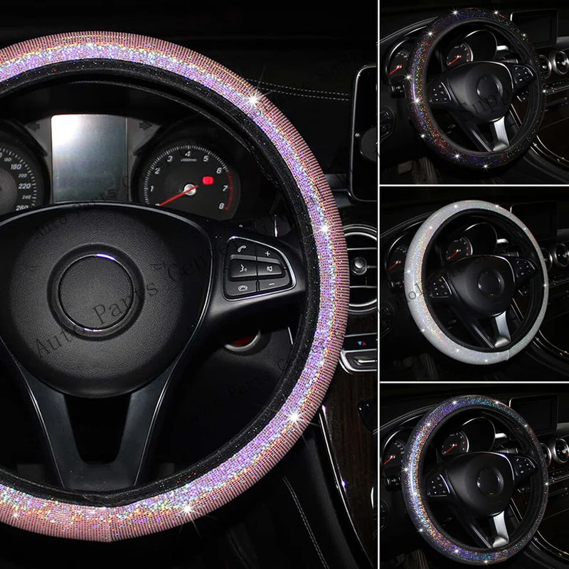 L+ 15,039;,039;/38cm Car Interior Accessories PU Leather Bling Shining Steering Wheel Cover