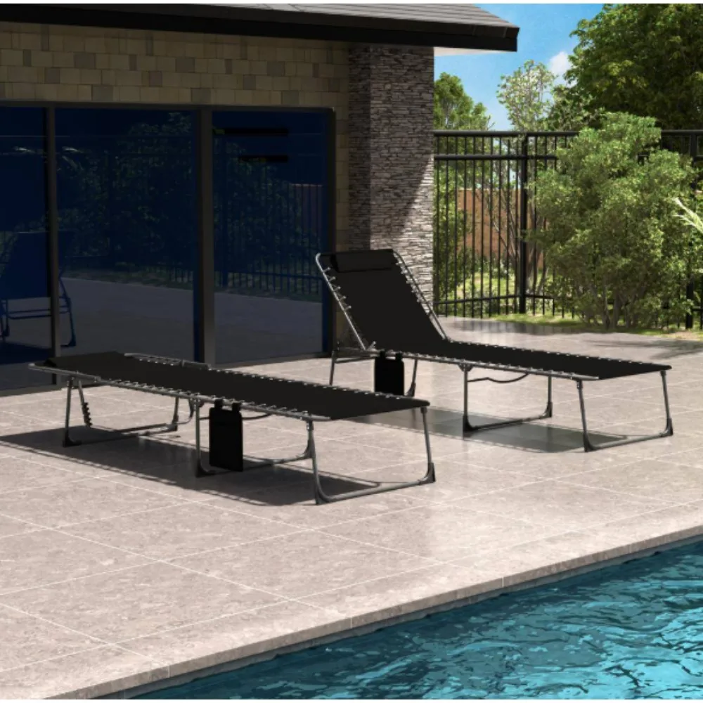 

Outdoor Folding Chaise Lounge Chair Fully Flat for Beach with Pillow and Side Pocket,1pack,rust-resistant and weather-resistant