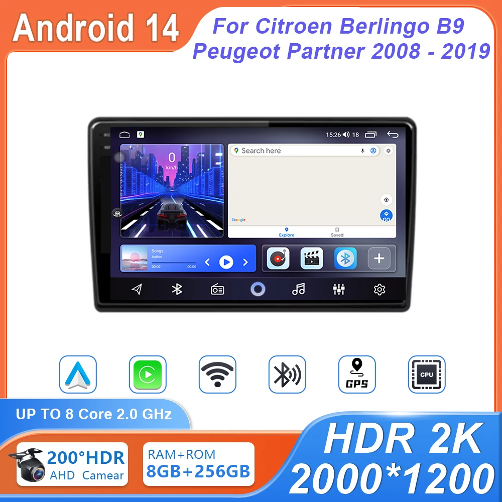 

Car Radio For Citroen Berlingo B9 Peugeot Partner 2008 - 2019 Multimedia Stereo Player Navigation GPS WIFI Carplay No 2din DVD