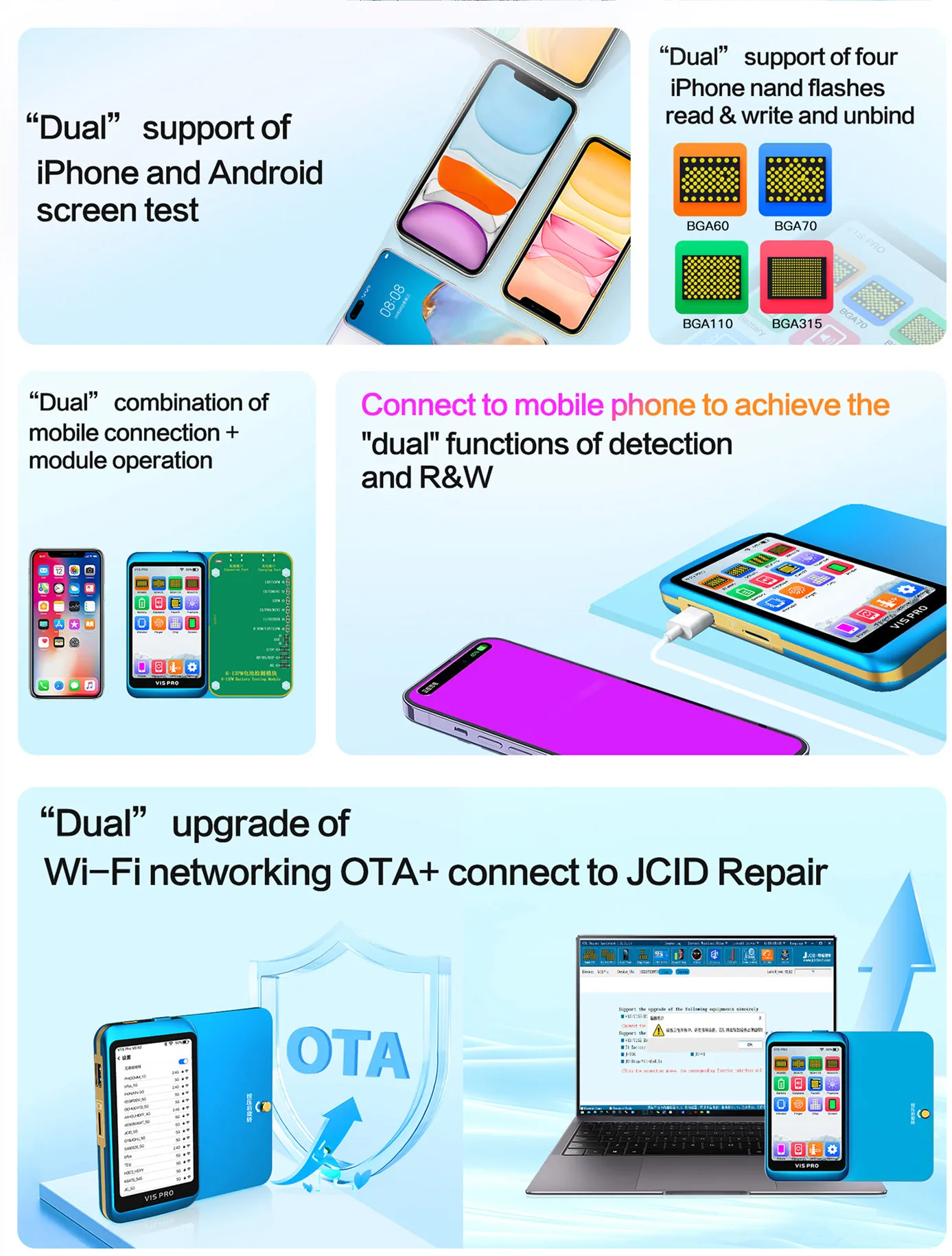 JCID JC V1S Pro Programmer For BGA70 BGA110 BGA315 Nand Flash Hard Disk Modify Rear Camera Screen True Tone Dot Projector Repair