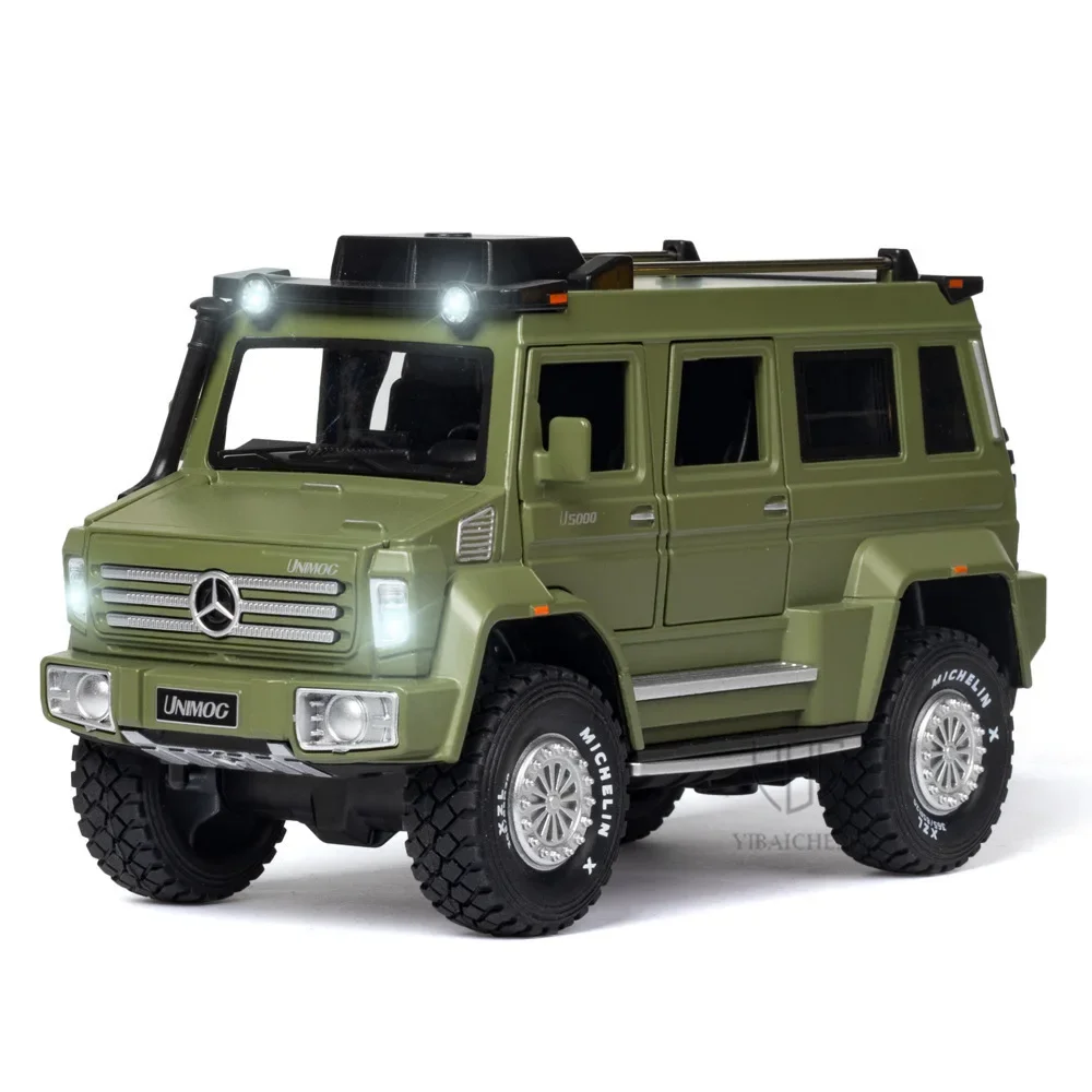 1:28 Die Cast Alloy Car Model Toys UNIMOG U500 Truck Metal Model Simulation Off-Road Vehicle With Light Pull Back Toys For Boys