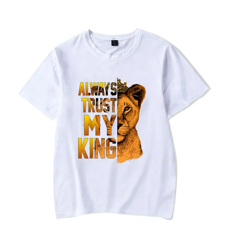 Lion King en Queen Koppels T-shirt Letters Print Top Fashion Korte Mouw Paar Kleding Koreaanse Oversized T-shirt Vrouwen Mannen Tees