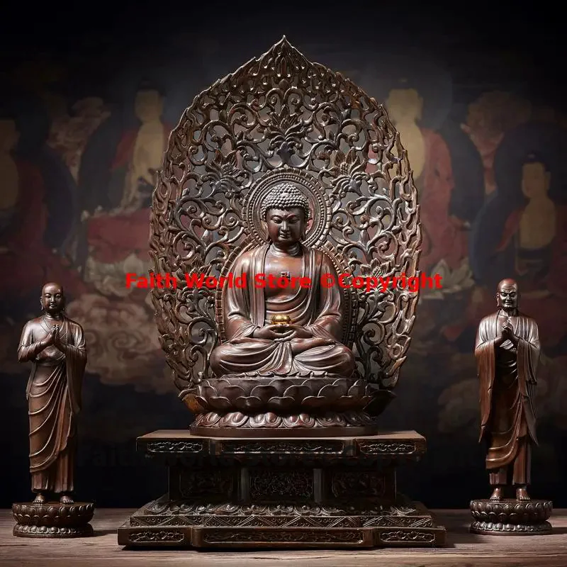 

A set 3PCS # Wholesale of Buddhist supplies # Shakyamuni Ananda disciples bronze buddha statue family temples Spiritual Worship