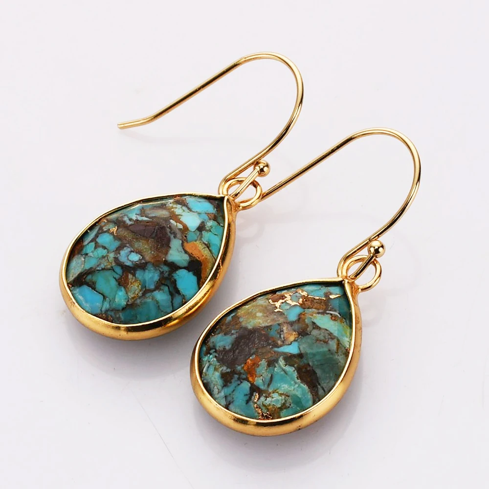 BOROSA Golden Labradorite Faceted Teardrop Turquoise Dangle Earrings Art Deco Modernism Teengirl Earring Anniversaries Jewelry