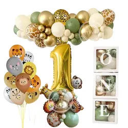 Wild Animal Balloon Tower with Gold 1-9 Number Balloon for Boy's Jungle Safari Birthday Party Decoration Forest Party Supply