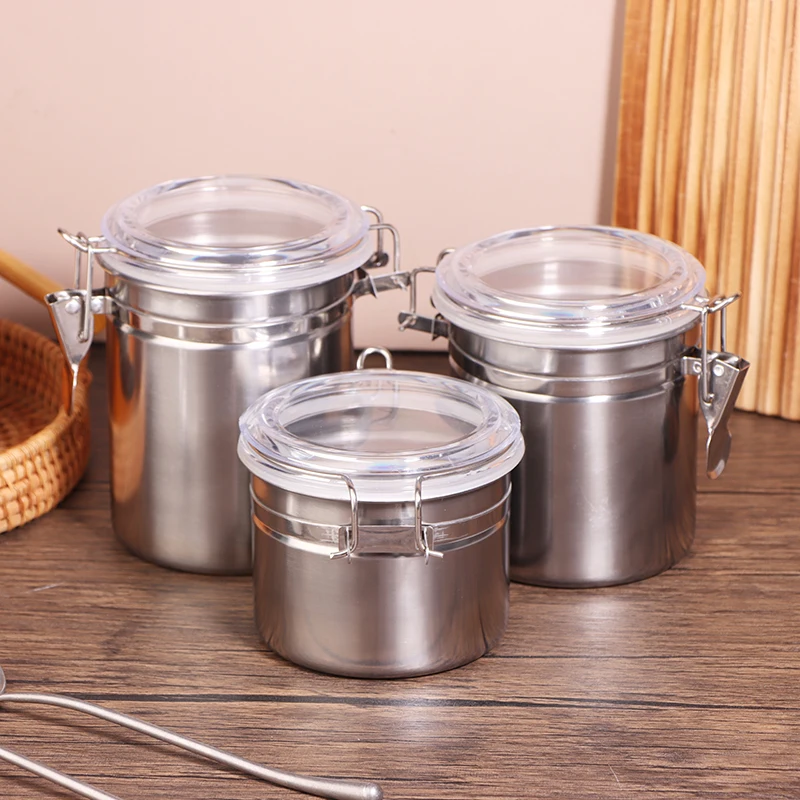 1Pc Stainless Steel Storage Bottle Coffee Beans Powder Sugar Sealed Container Holder Home Kitchen Food Storage Can