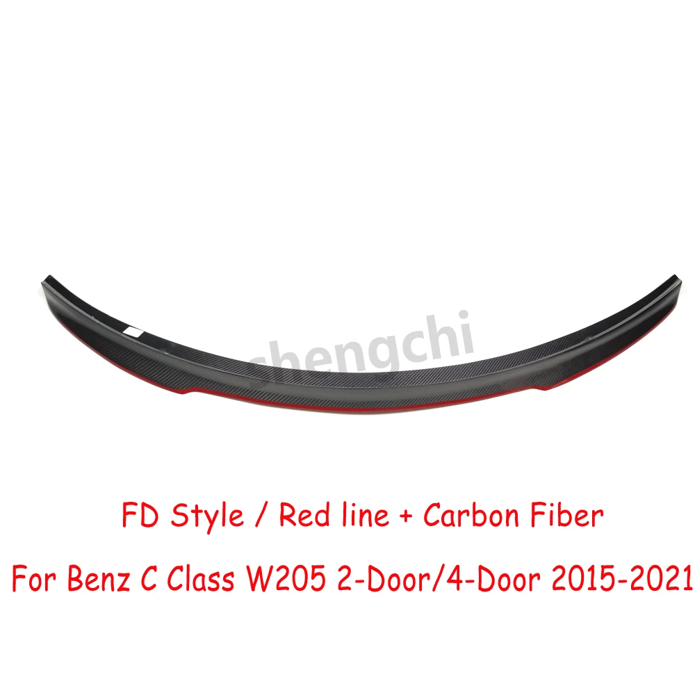 W205 FD Style Red line Carbon Fiber Rear Trunk Spoiler For Mercedes Benz C Class C205 2-door Coupe / 4-Door Sedan C300 2015-2021