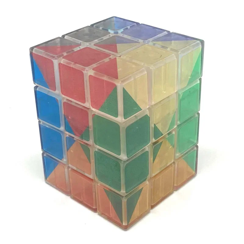 Calvin's Puzzles 3x3x4 Cuboid Magic Cube Ice Clear in 12-Color Clear stickers Speed Twisty Puzzle Brain Teasers Educational Toys