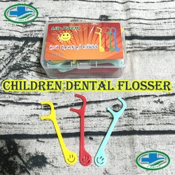 Lit-Pack (manufacturer) Children Dental Flosser for Age 2-14 Teeth Floss Stick Kids Oral Hygiene 3 Mixed Colours Happy Face Logo