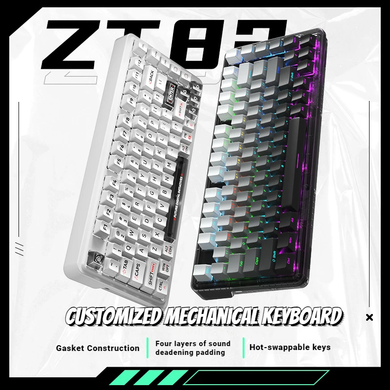 

ZT82 Customized Mechanical Keyboard 82key Wireless Tri-mode Type-C Gasket Hot-Swap RGB Gaming Keyboard for Gamer PC Laptop