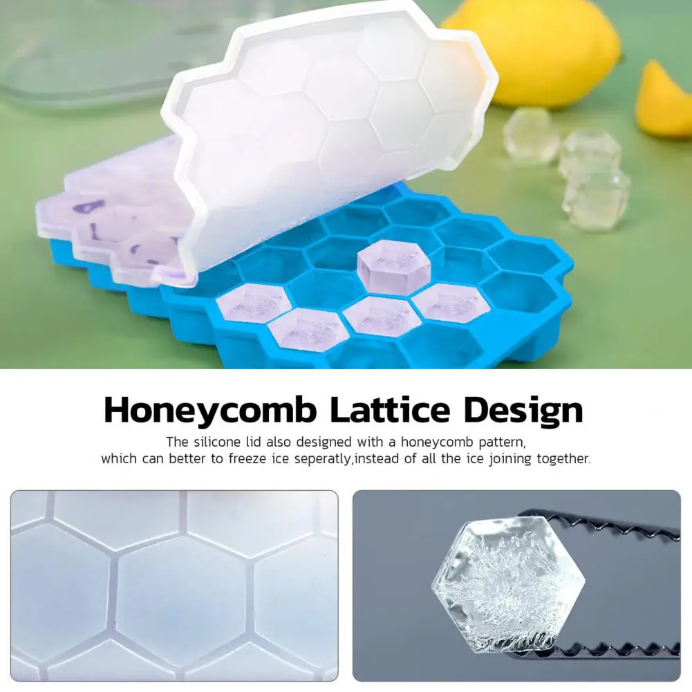 Silicone Honeycomb Ice Cube Tray with Lid Whiskey Ice Cube Mold Silicone 37 Cavities Bpa Free Mold for Cocktails Kitchen Supply