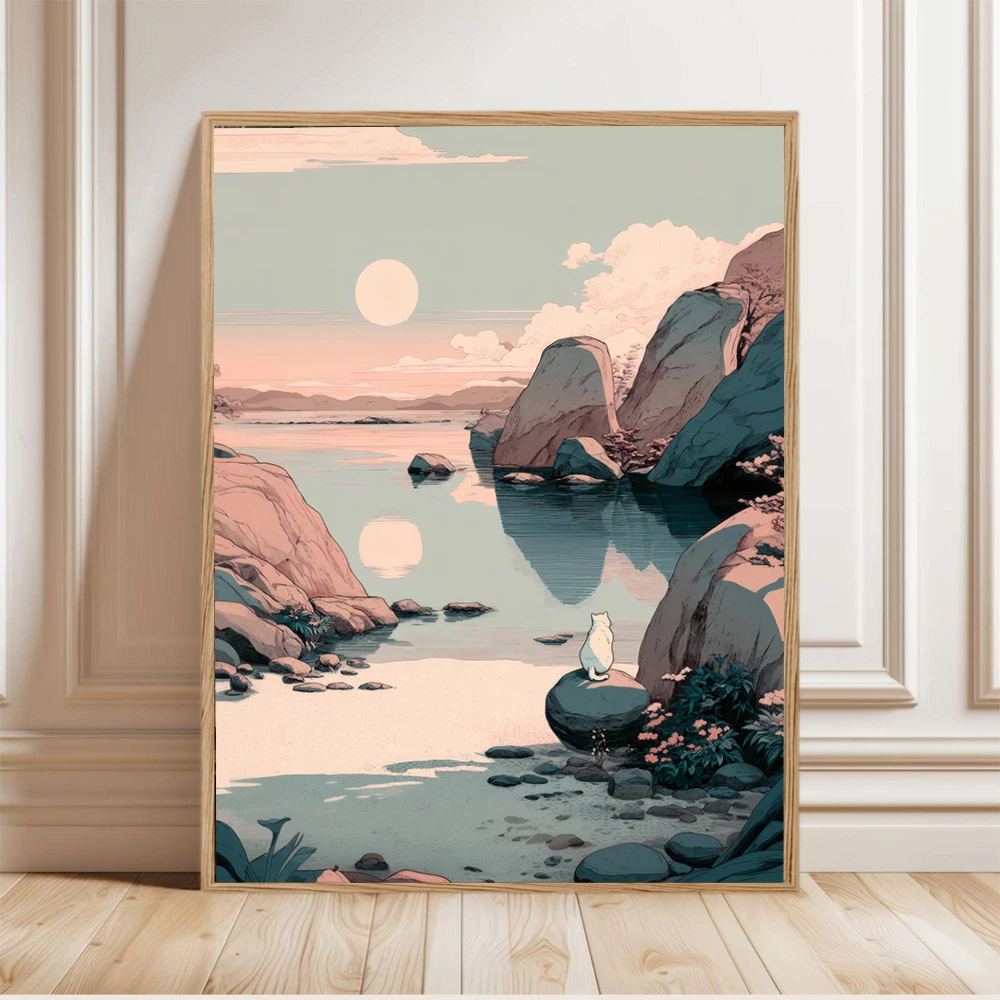 Minimalist Zen Japandi Cat Poster Minimalist Scandinavian Japanese Style Prints Canvas Painting Wall Art Picture Home Room Decor