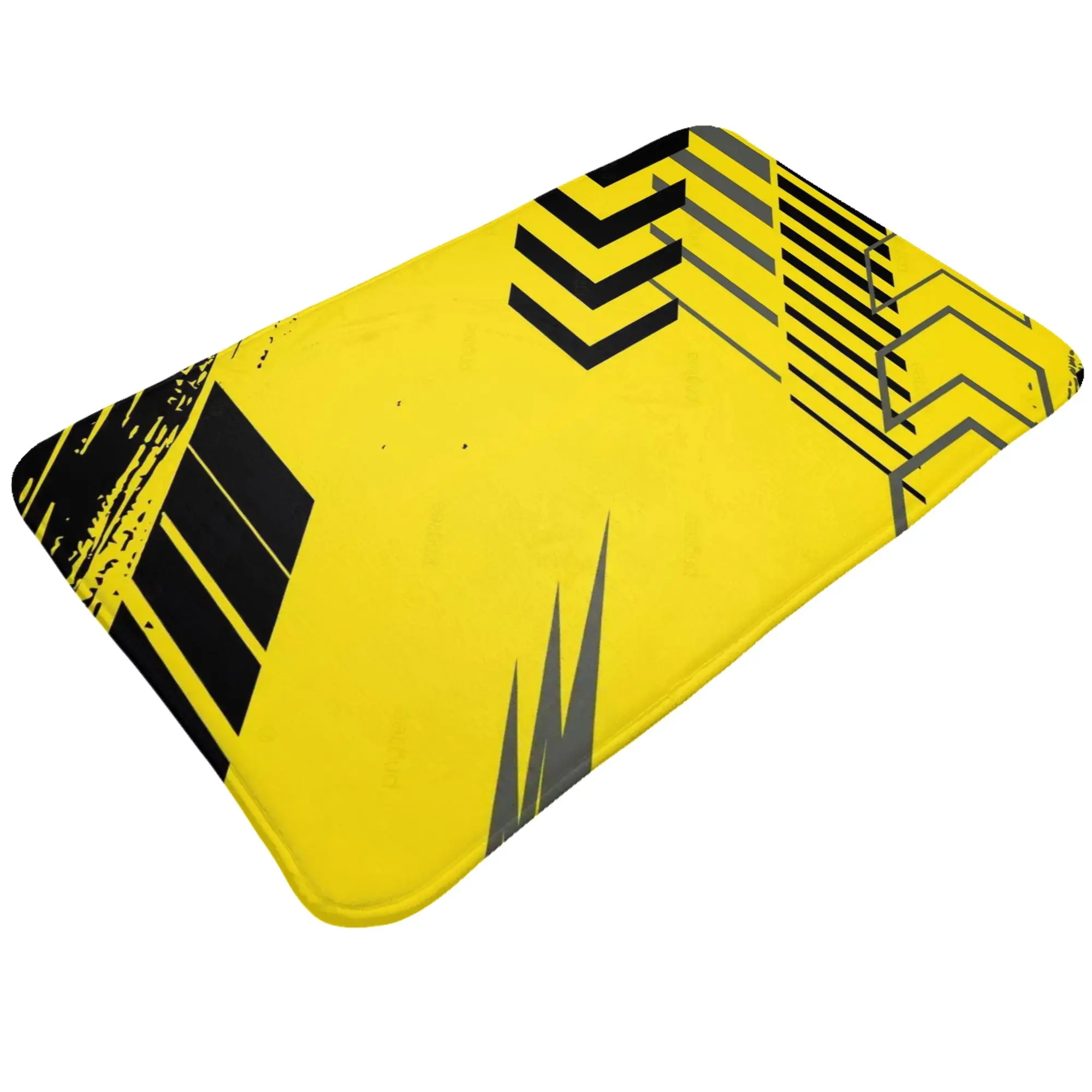 Yellow Black Grunge Chevron Geometric Pattern Anti-Slip Doormat Living Room Mat  Outdoor ModernDecor