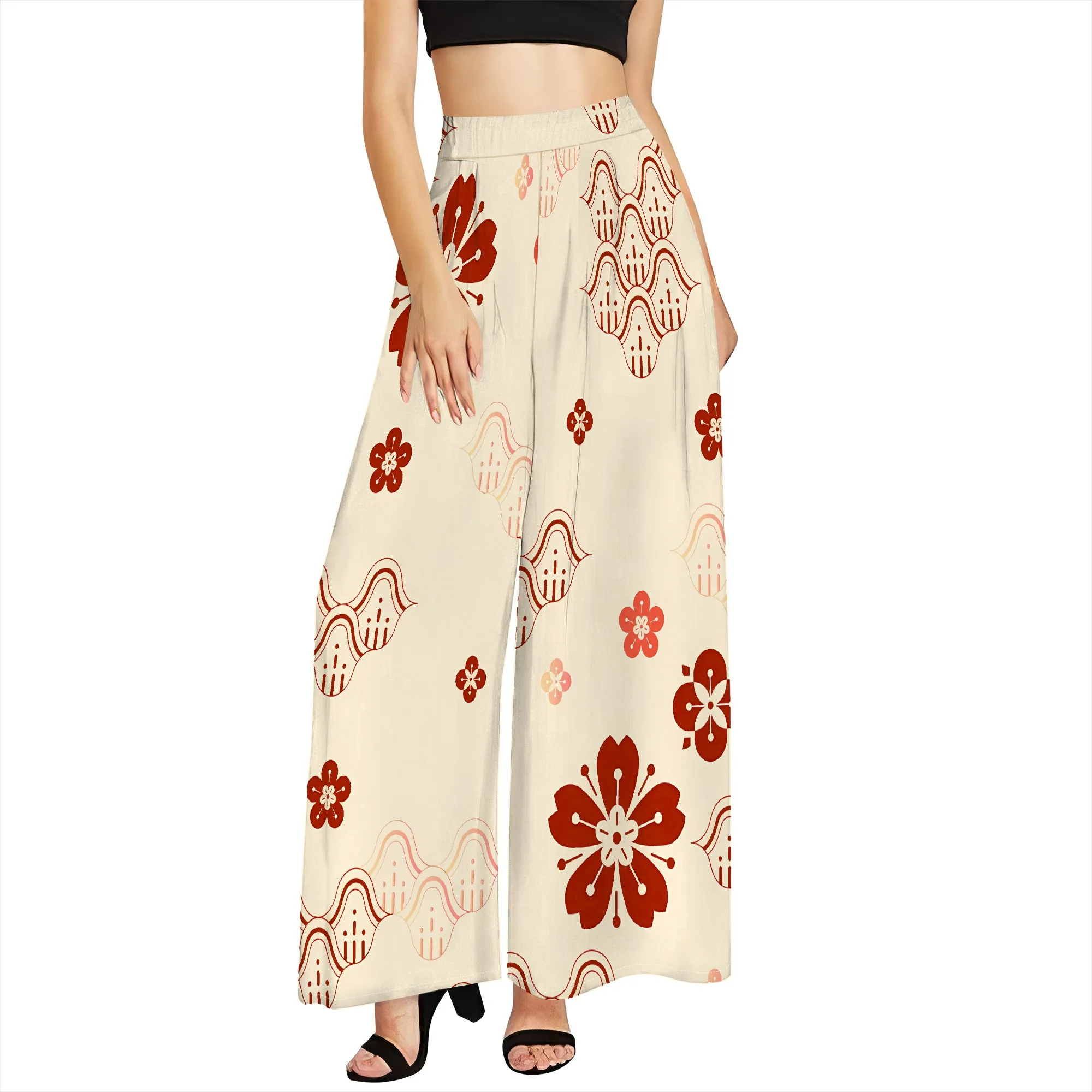 

Весна/Лето 2022, новые женские повседневные утягивающие пляжные брюки с цветочным растением, широкие брюки с высокой талией Nine Cent