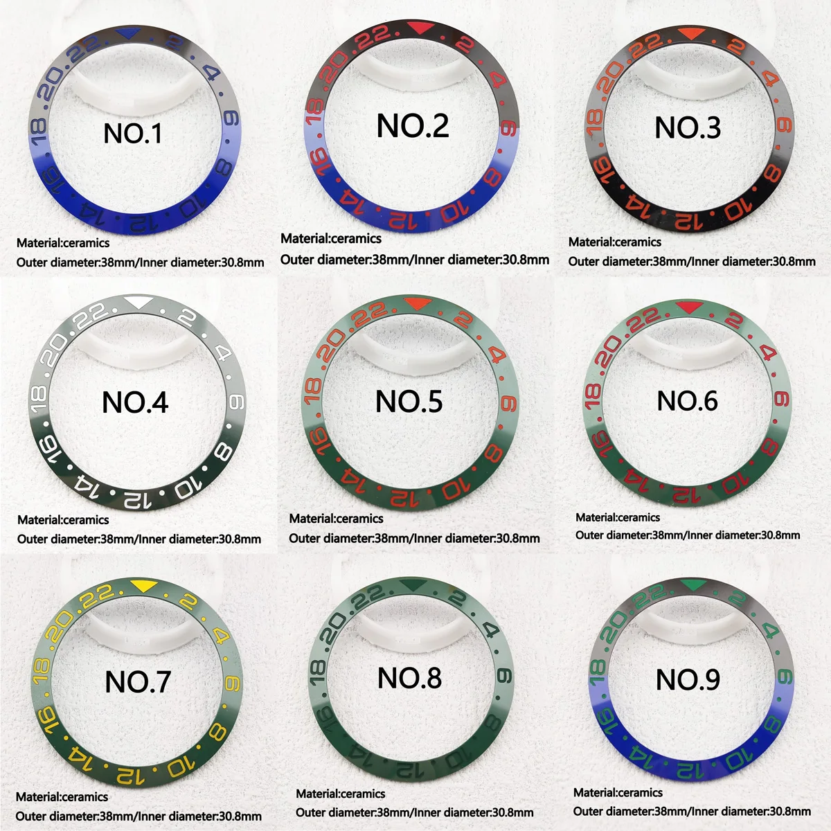 38mm GMT Red Blue Purple Black Green GMT  Ceramic Bezel Sloping Diving Watch Insert Watch Replace Watch Bezel Inserts Ring