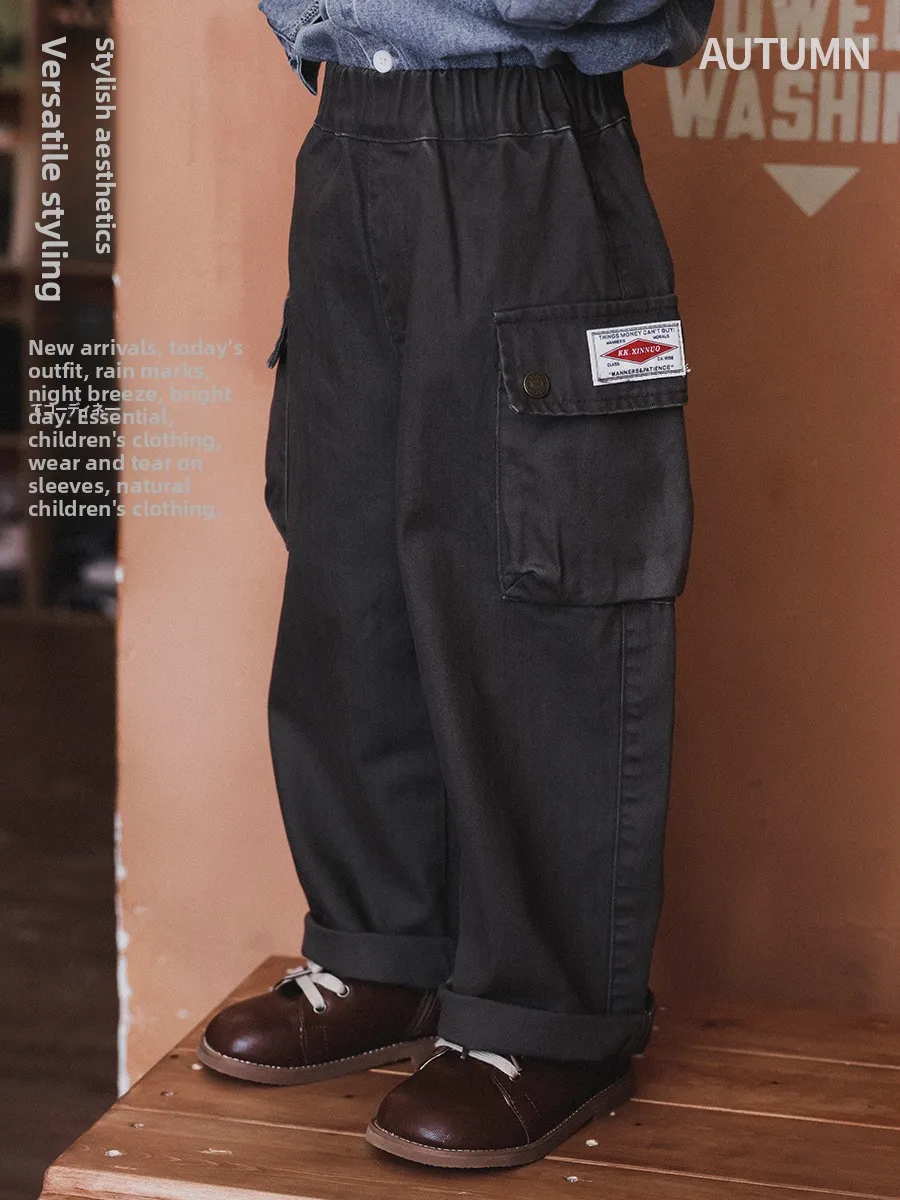 Facec Boys Workwear Straight Leg Pants Spring Autumn New Style Large Pocket Outdoor Mountain Series Children's Trousers