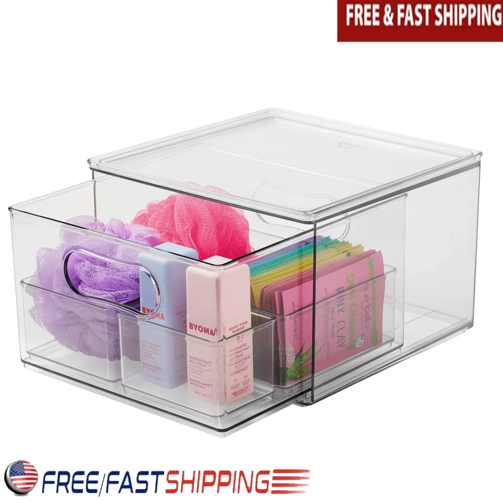 

4 Piece Clear Plastic Modular Storage System Stackable Bins Kitchen Toy Spice Crafts Organization Durable BPA Free