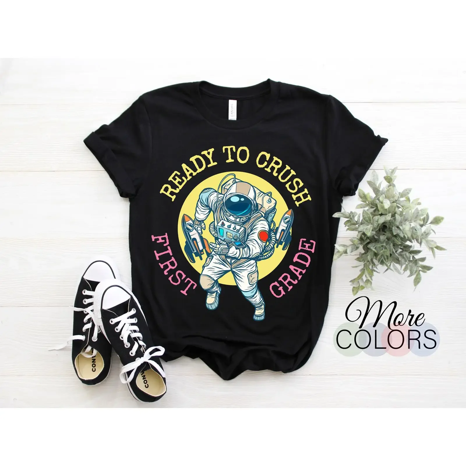 Ready To Crush First Grade Astronaut Space T Shirt Kids School  vintage Washed Soft Slightly Unisex Stretched streetwear