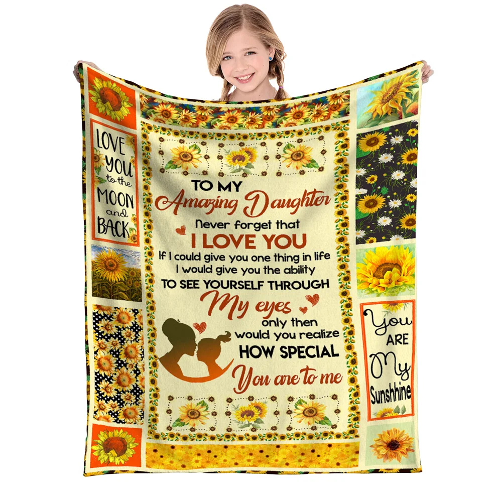 

Give My Daughter Sunflower Blanket, Flannel Blanket Living Room Bedroom Warm Cover Blanket For Bed Sofa Decorative Blanket