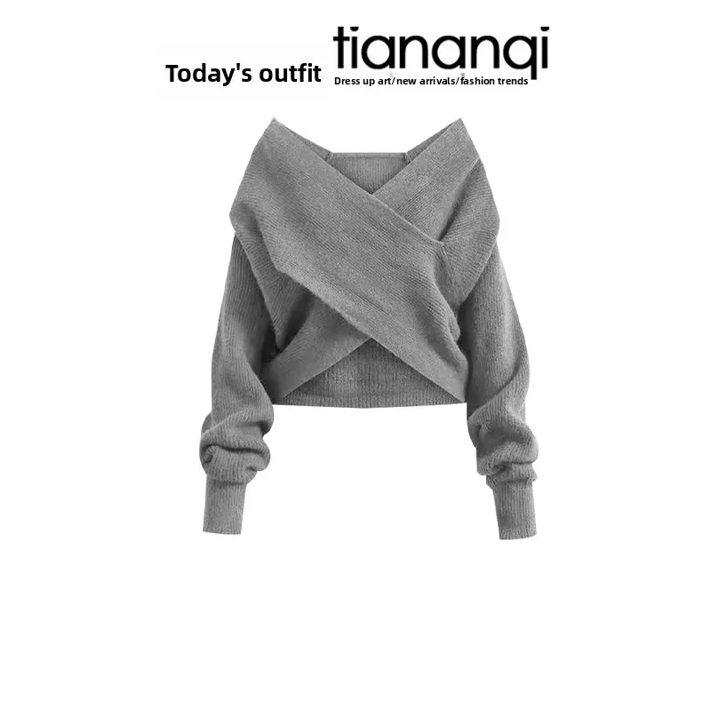 Casual Knitted Sweater Bottoming Shirt And Wide Leg Pants Three Piece Set for Women Trendy Design Autumn New Style plus Size 2