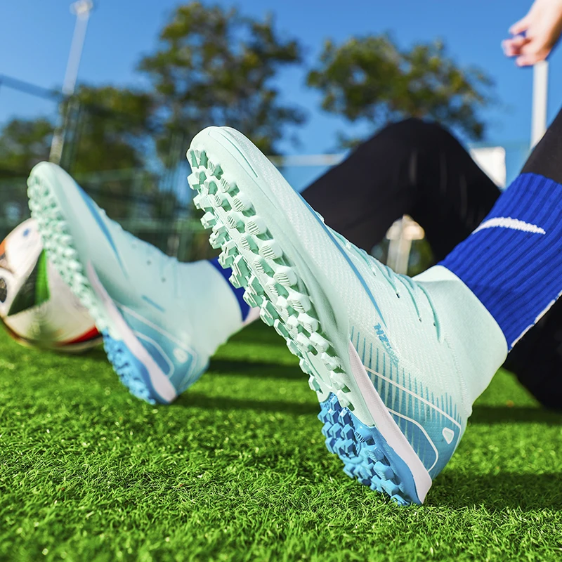 Professional Soccer Shoes TF Broken Nail Teenagers Durable Looking HighTops Training Shoes Adult Outdoors Non Slip FootballShoes